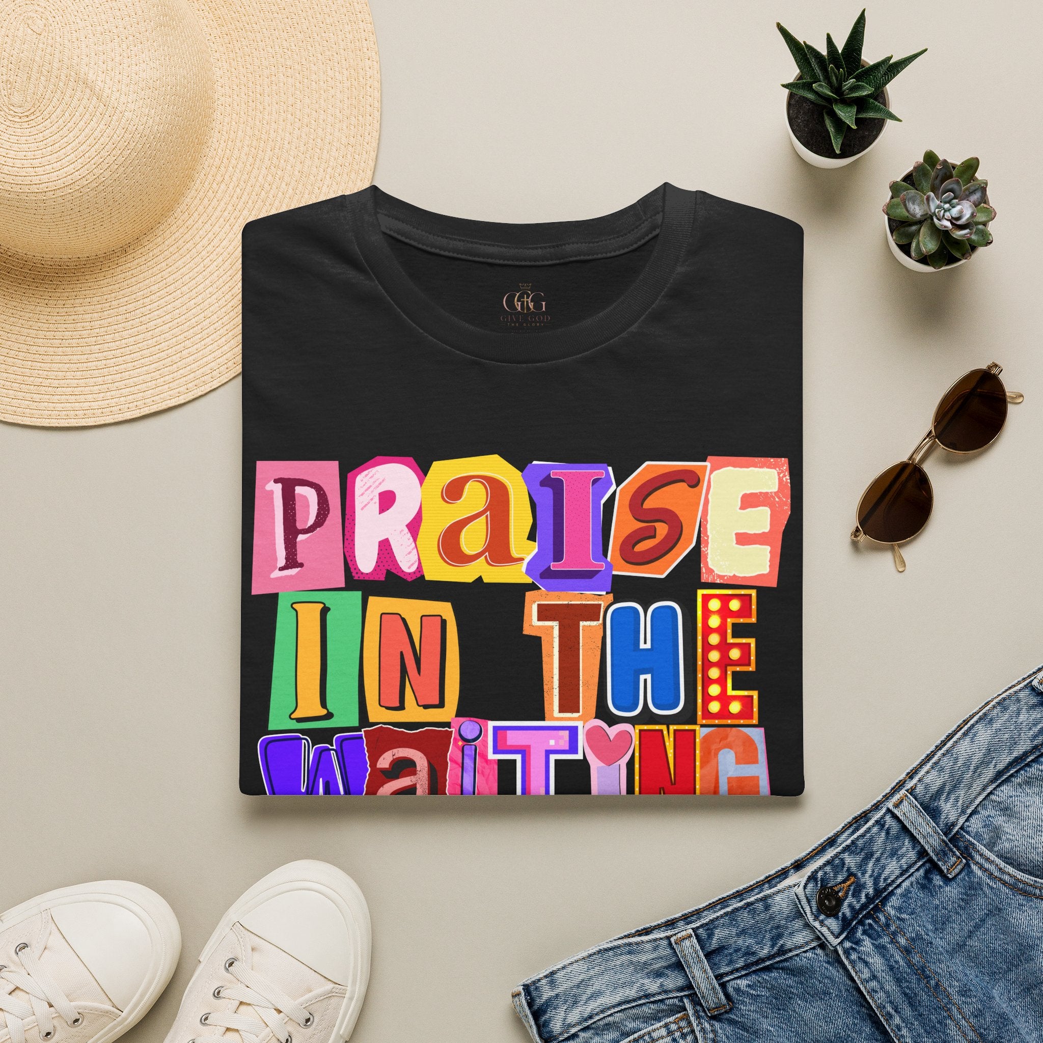T-Shirt — "Praise in the Waiting" Colorful Inspirational Graphic Tee