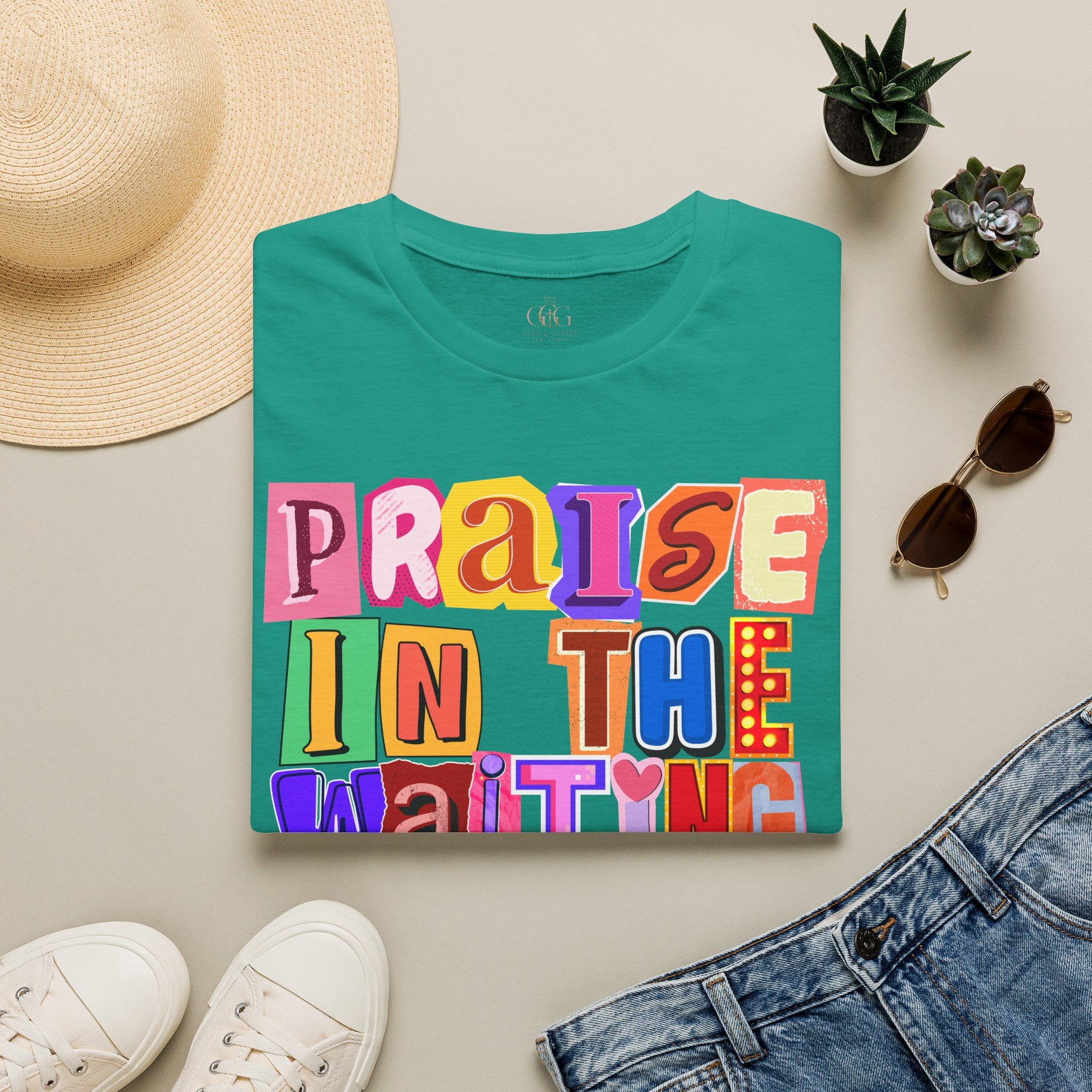 T-Shirt — "Praise in the Waiting" Colorful Inspirational Graphic Tee