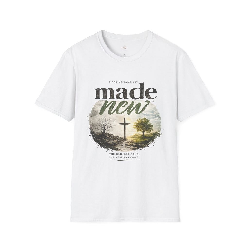 T-Shirt — "Made New" Christian Faith Graphic Tee (2 Corinthians 5:17)
