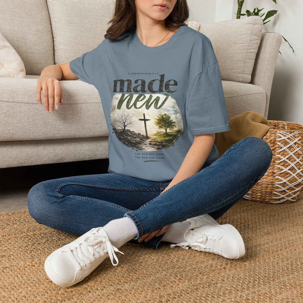 T-Shirt — "Made New" Christian Faith Graphic Tee (2 Corinthians 5:17)