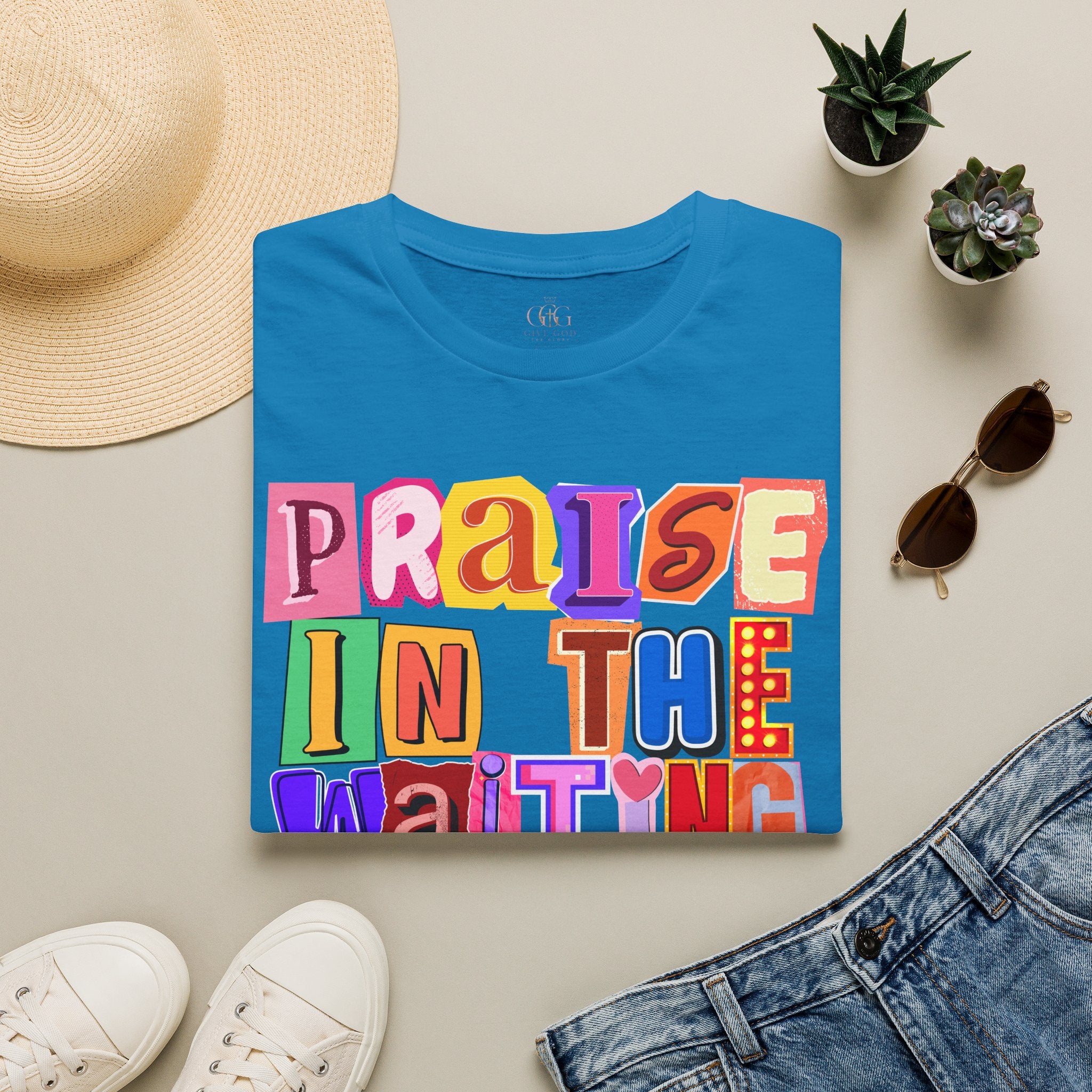 T-Shirt — "Praise in the Waiting" Colorful Inspirational Graphic Tee