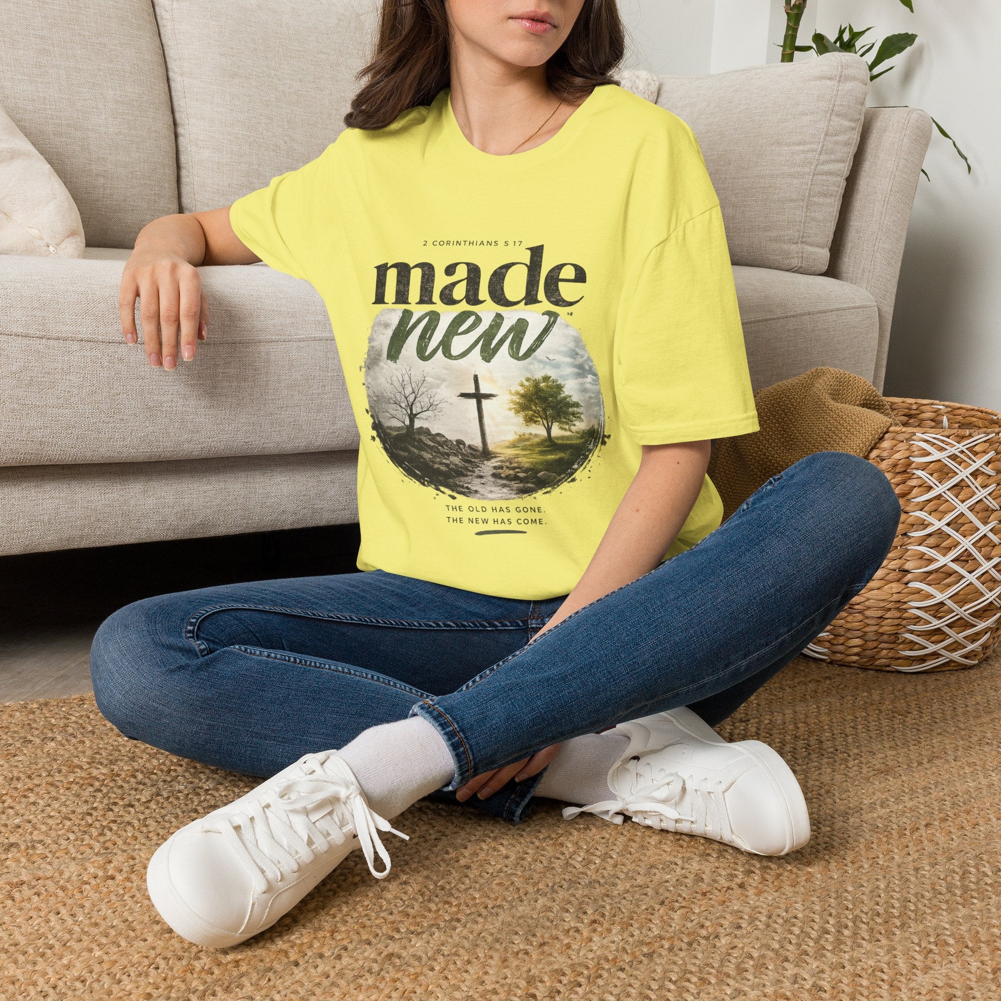 T-Shirt — "Made New" Christian Faith Graphic Tee (2 Corinthians 5:17)