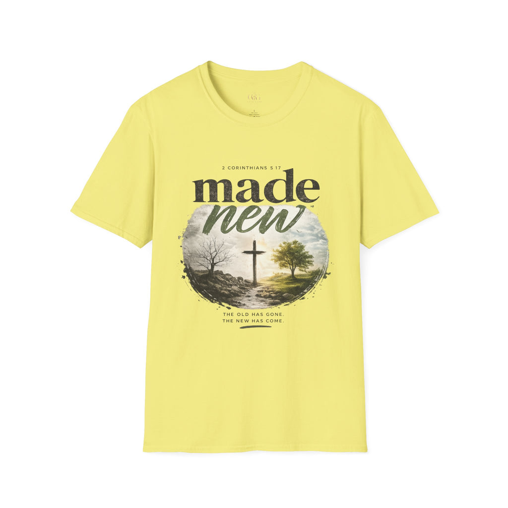 T-Shirt — "Made New" Christian Faith Graphic Tee (2 Corinthians 5:17)