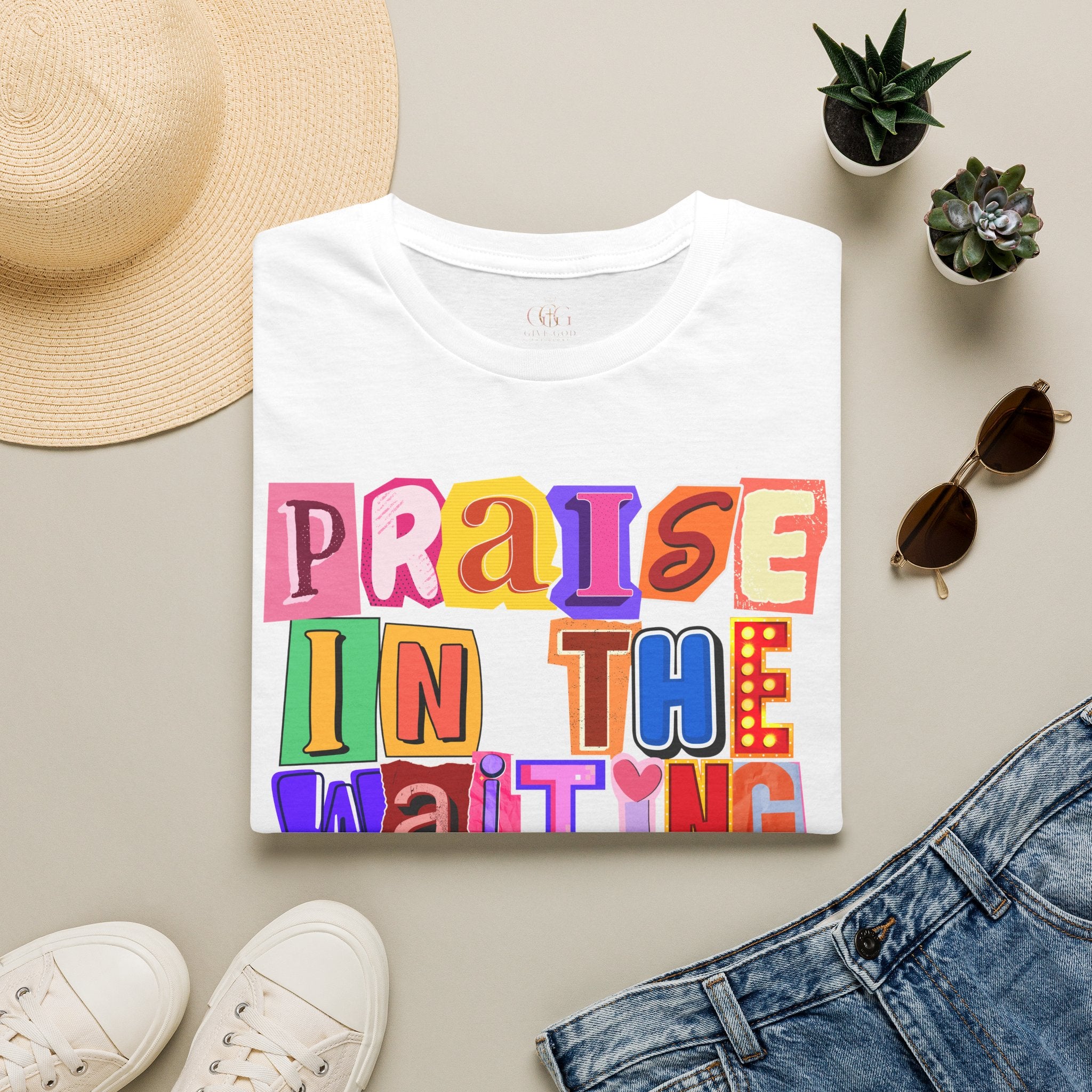 T-Shirt — "Praise in the Waiting" Colorful Inspirational Graphic Tee