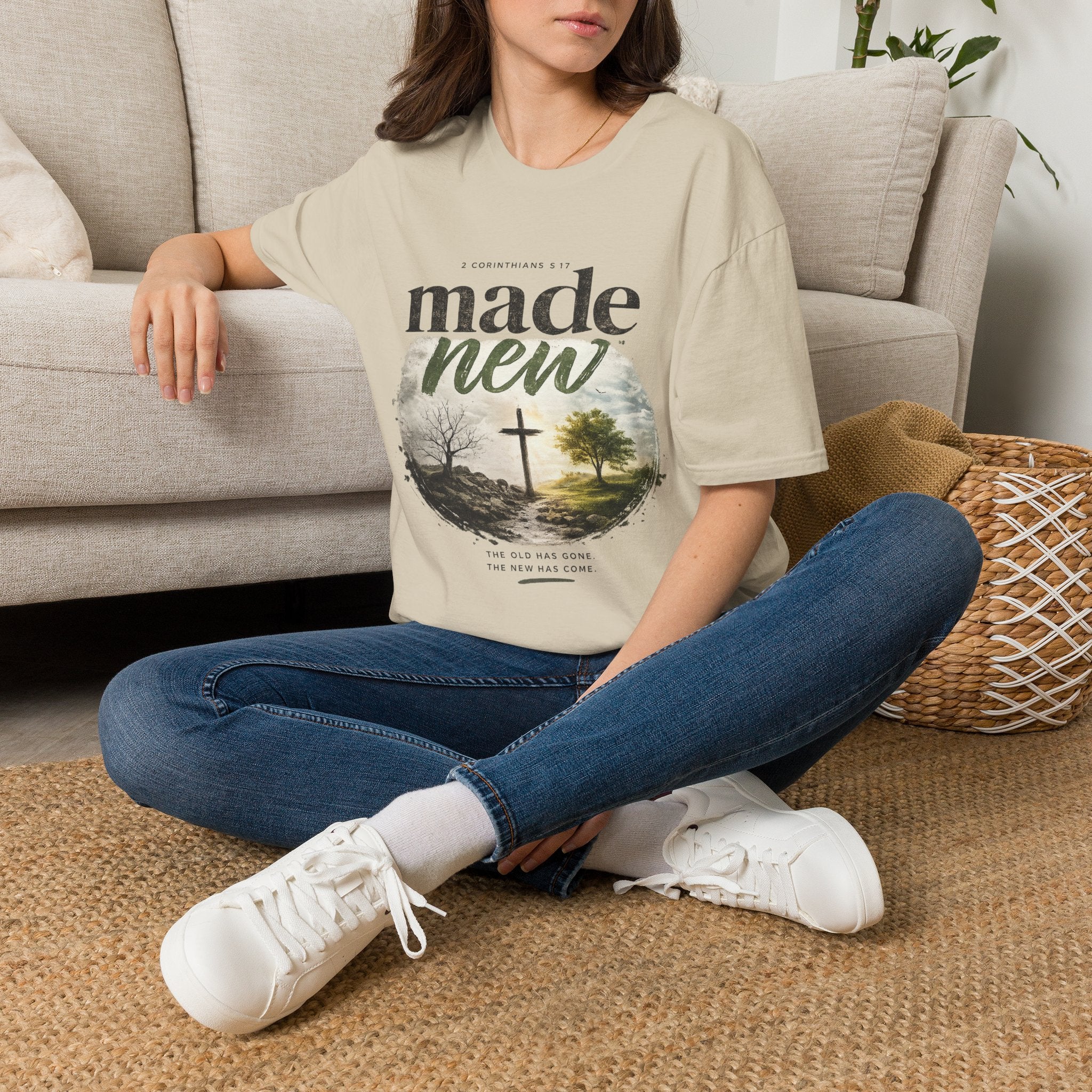 T-Shirt — "Made New" Christian Faith Graphic Tee (2 Corinthians 5:17)