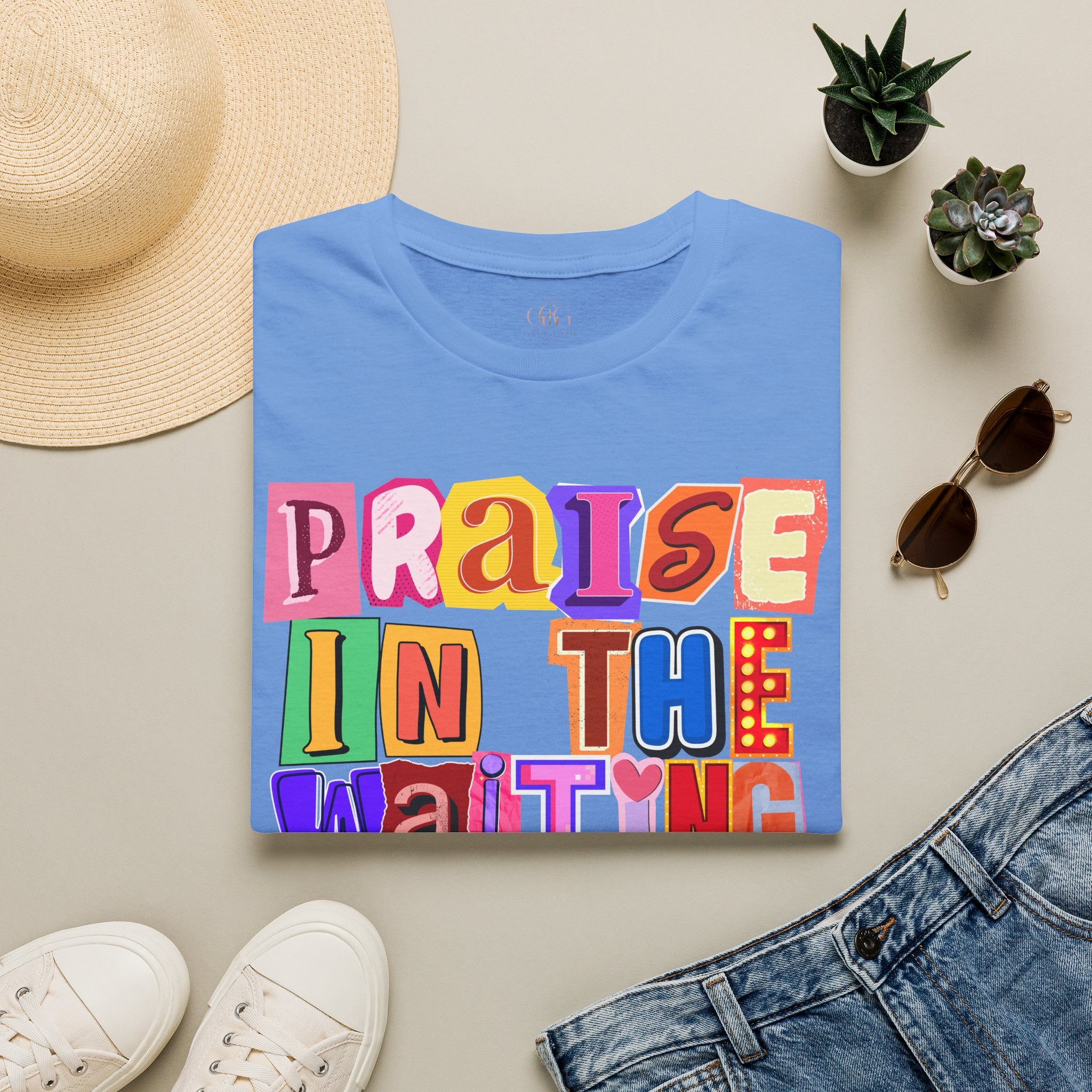T-Shirt — "Praise in the Waiting" Colorful Inspirational Graphic Tee