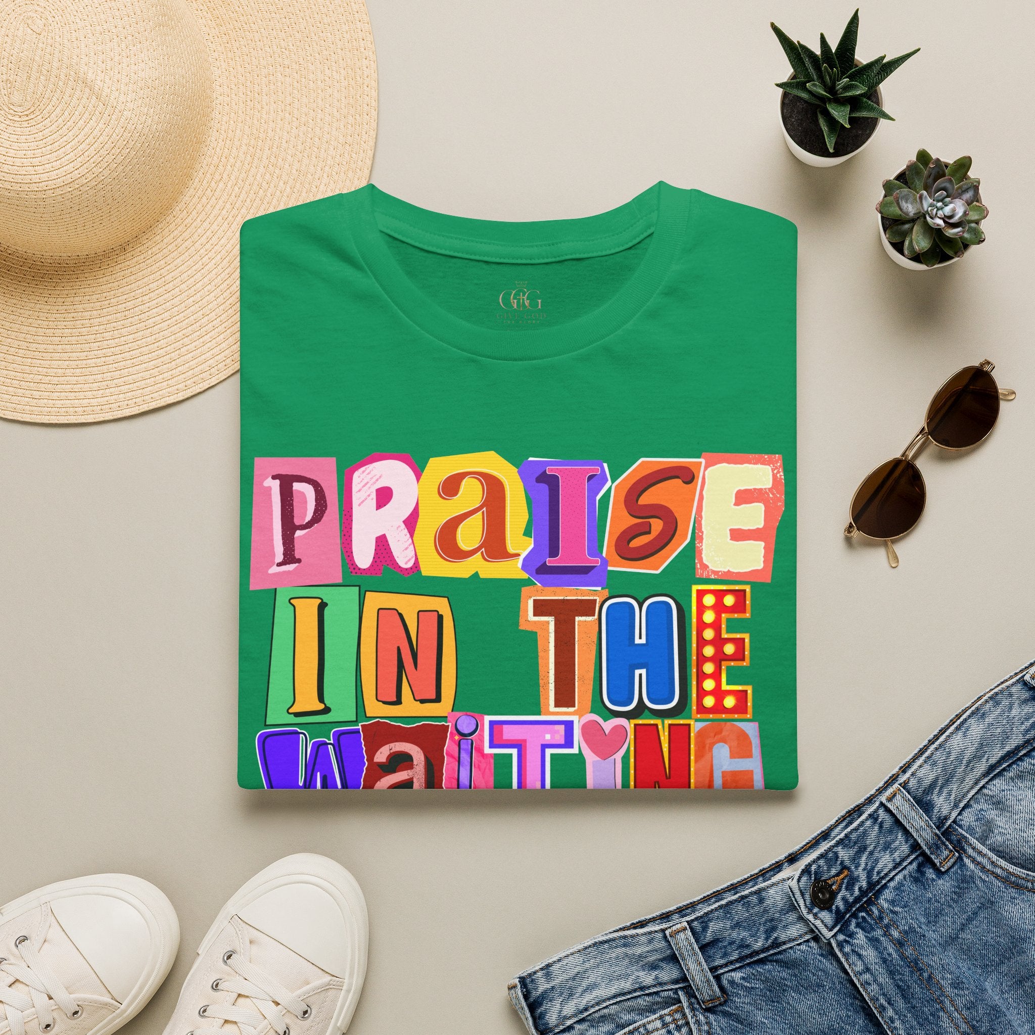 T-Shirt — "Praise in the Waiting" Colorful Inspirational Graphic Tee