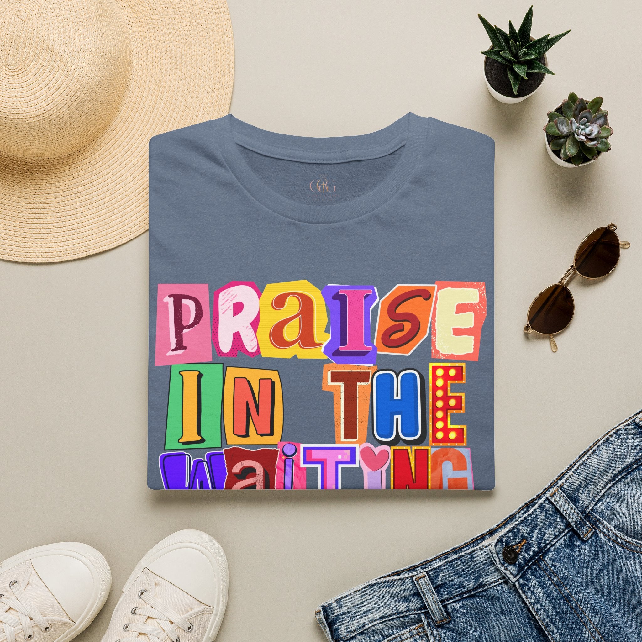 T-Shirt — "Praise in the Waiting" Colorful Inspirational Graphic Tee