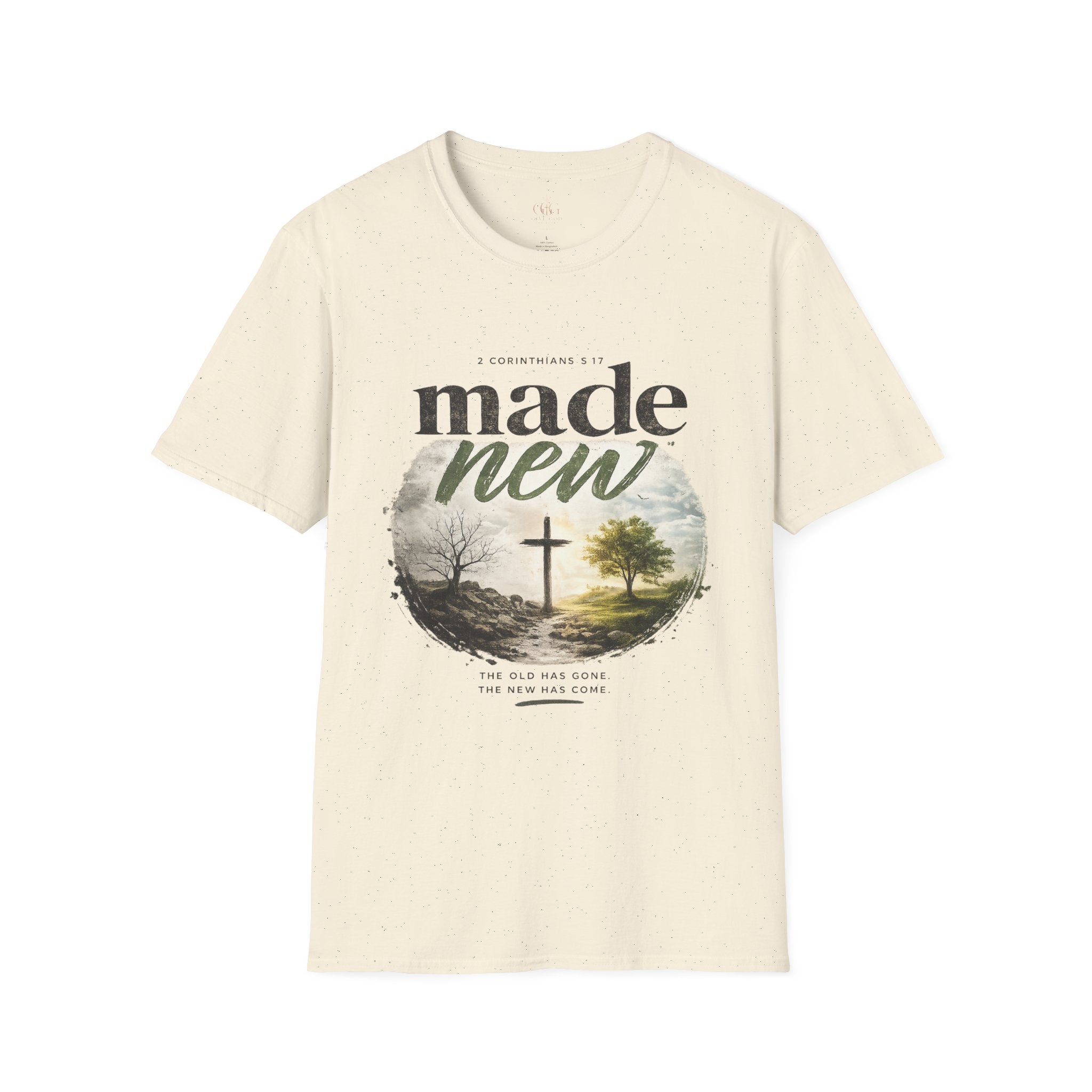 T-Shirt — "Made New" Christian Faith Graphic Tee (2 Corinthians 5:17)
