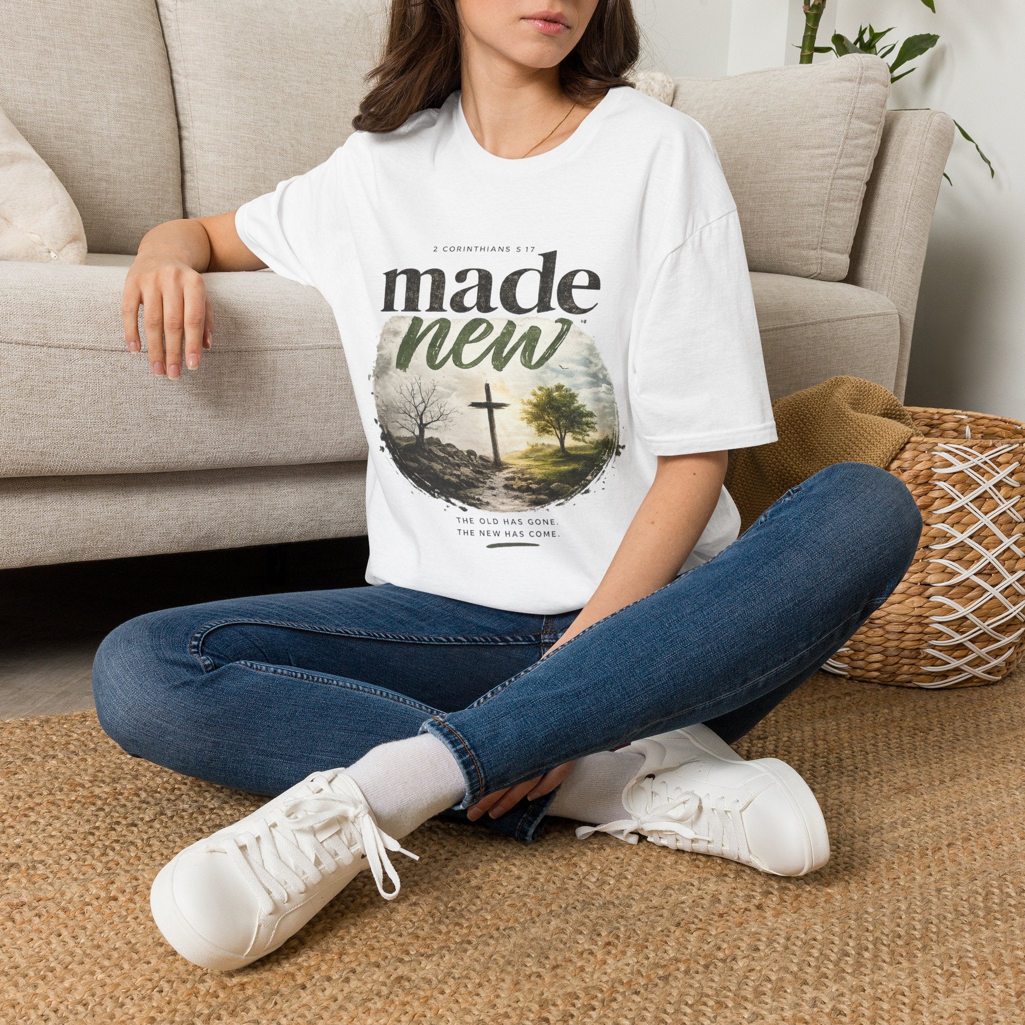 T-Shirt — "Made New" Christian Faith Graphic Tee (2 Corinthians 5:17)