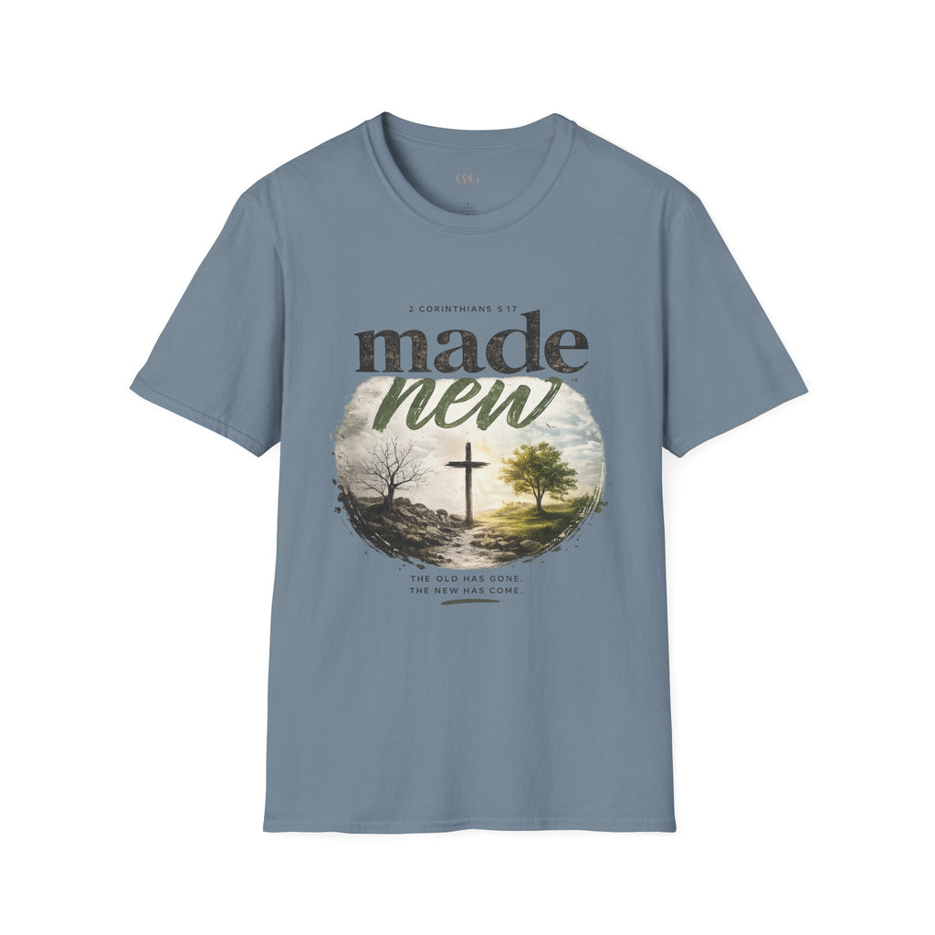 T-Shirt — "Made New" Christian Faith Graphic Tee (2 Corinthians 5:17)