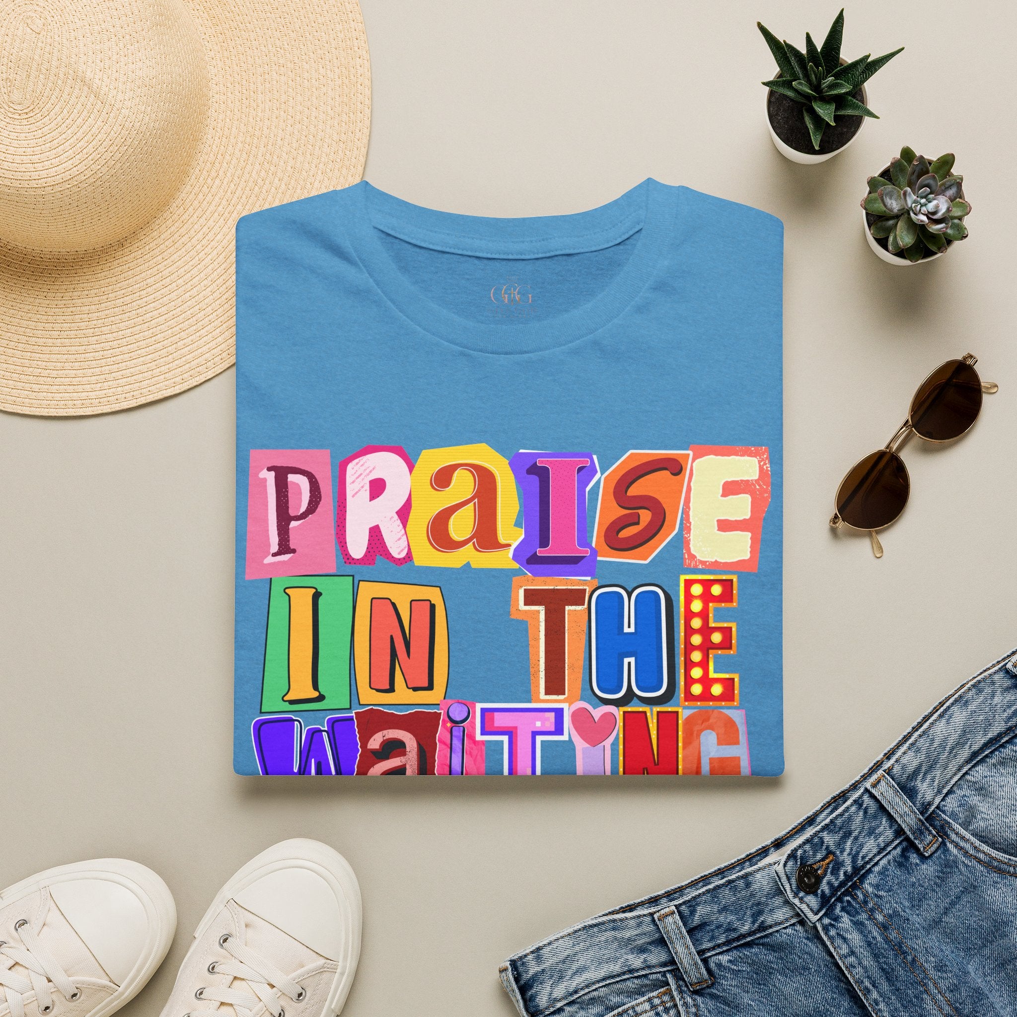 T-Shirt — "Praise in the Waiting" Colorful Inspirational Graphic Tee