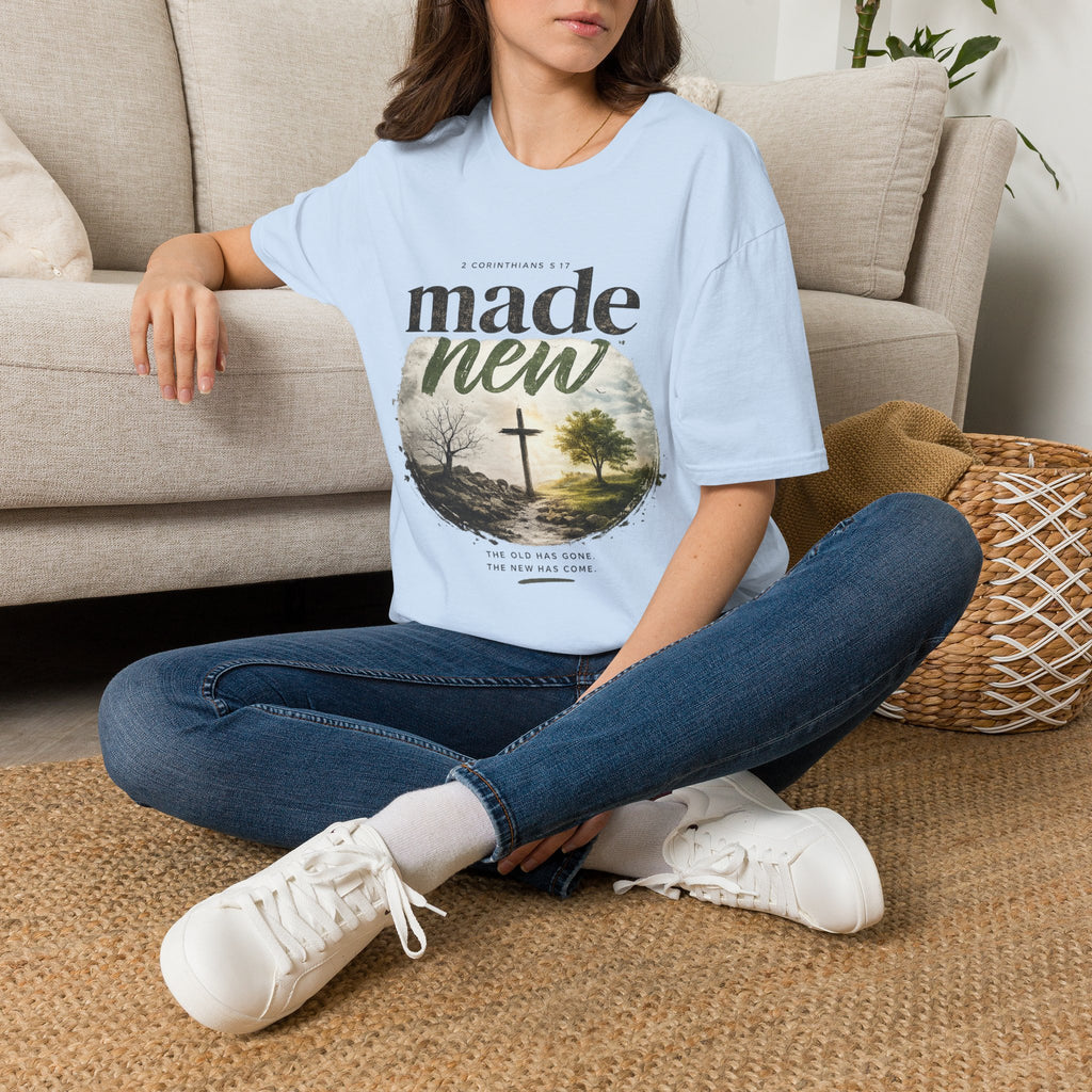 T-Shirt — "Made New" Christian Faith Graphic Tee (2 Corinthians 5:17)