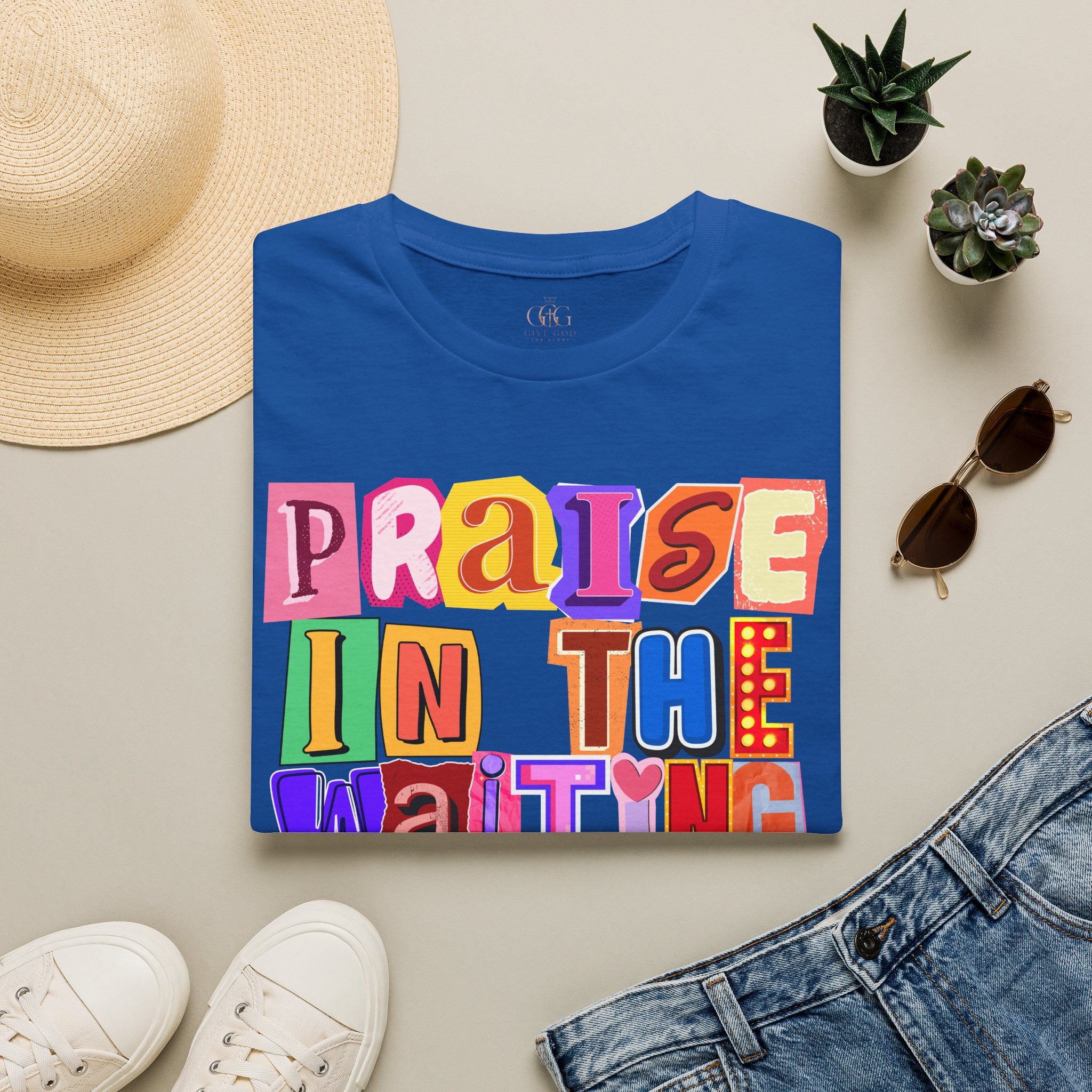 T-Shirt — "Praise in the Waiting" Colorful Inspirational Graphic Tee